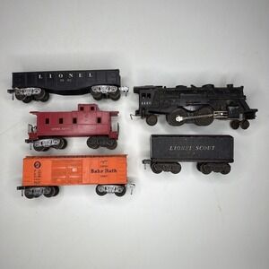 Lionel Scout 1110 Postwar 2-4-2 Steam Freight Train Set: Cars 1002, 1004, 1007